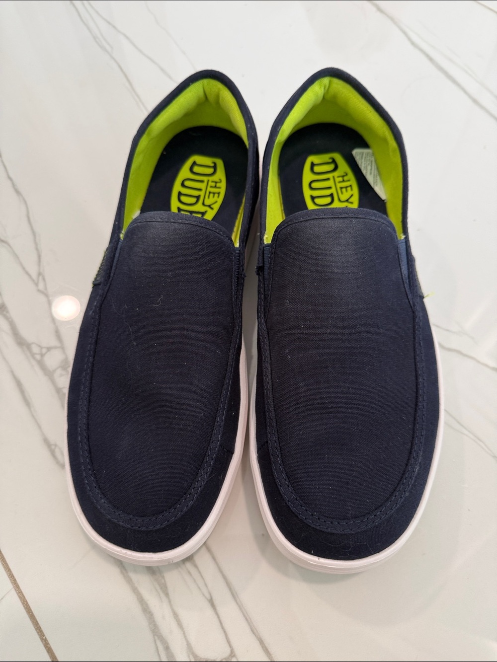 Hey Dude Navy Slip-On Loafers with Lime Green Lining